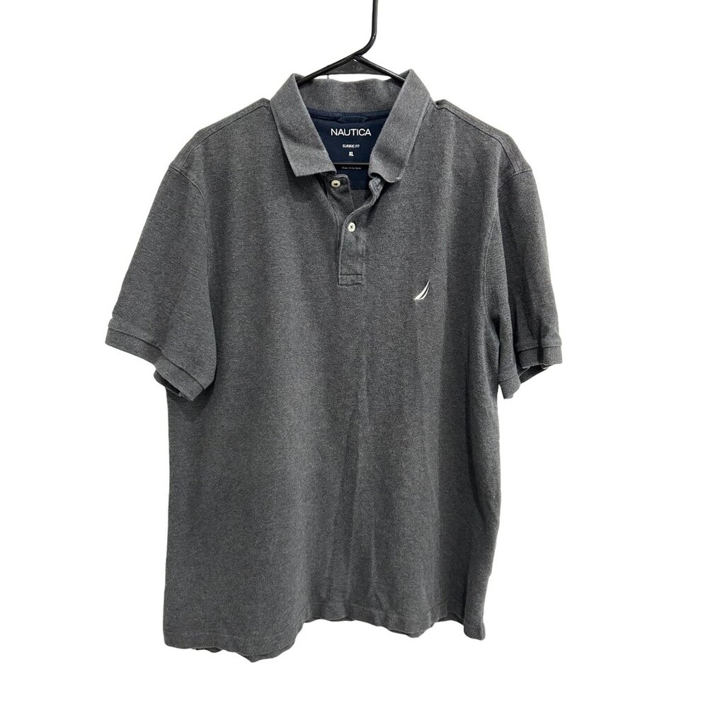 Nautica Classic Fit Polo Shirt Gray Cotton Short Sleeve Sz XL